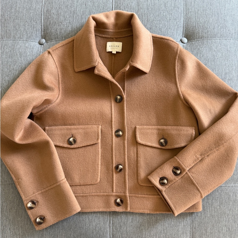 Sezane Chestnut Brown Wool Utility Jacket